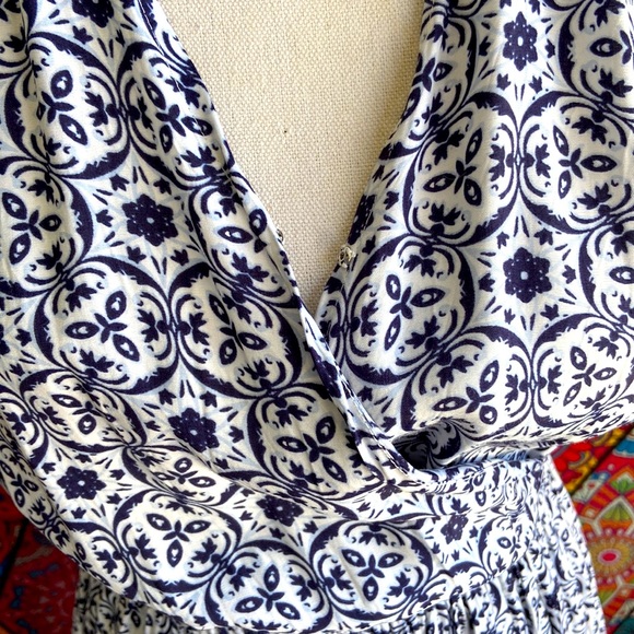 🌟SOLD🌟 Seed Heritage Blue & White Print Wrap Maxi Dress Sz 10 - Picture 5 of 11
